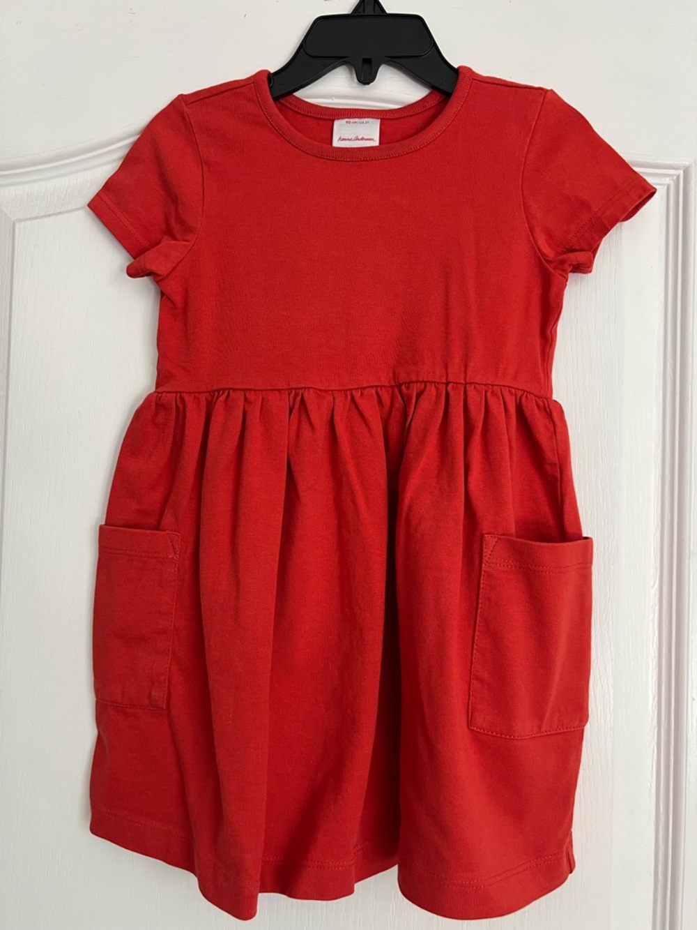 Hanna Andersson Red Short-Sleeve Cotton Knit Pocket Dress. 3T